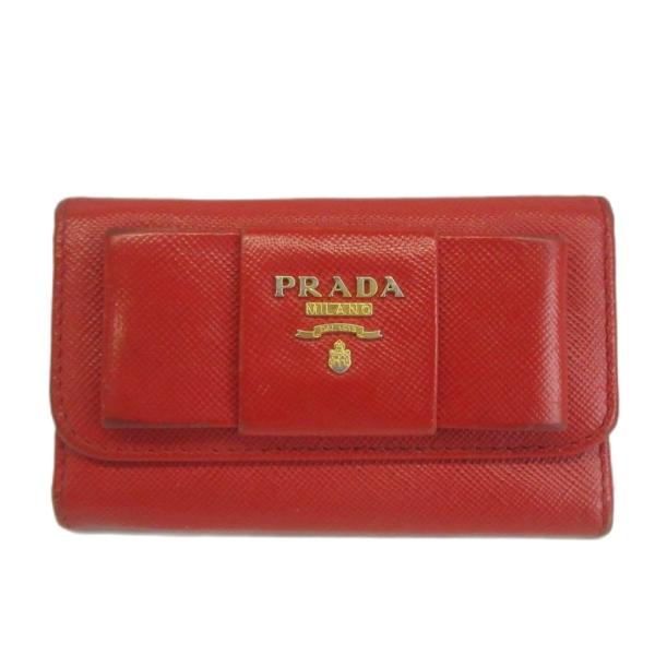 PRADA（プラダ） キーケース 6連 三つ折り サフィアーノレザー リボン