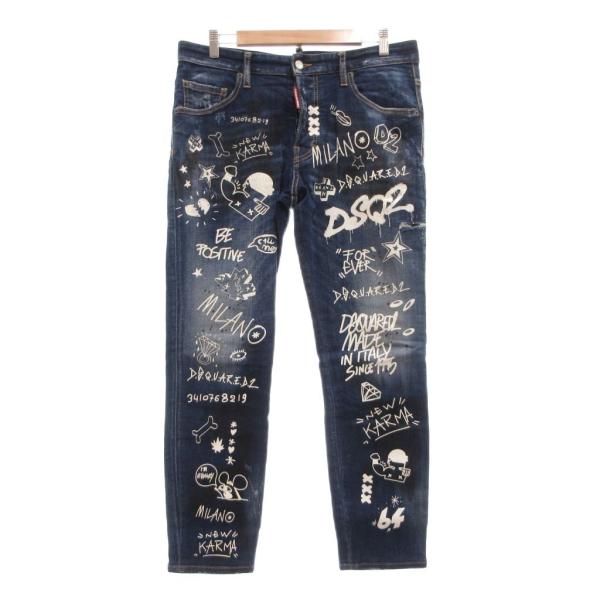 【美品】DSQUARED2 ディースクエアード グラフィティプリントデニム DSQUARED2（ディースクエアード） 美品 Dark Graffiti Wash Skater