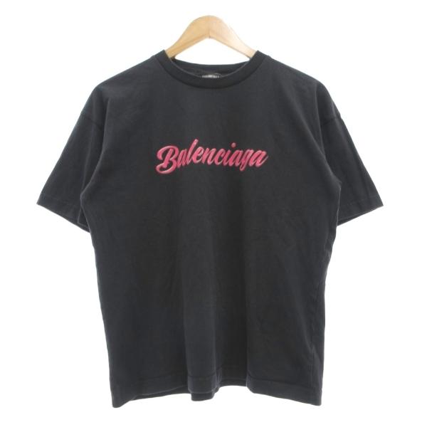 BALENCIAGA バレンシアガ 半袖Tシャツ ブラック ロゴ入り　XL BALENCIAGA（バレンシアガ） BALENCIAGA Tシャツ 半袖 カットソー ロゴ