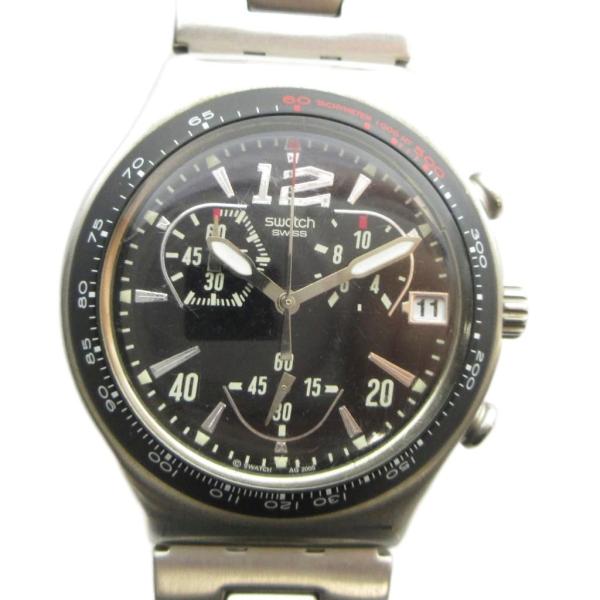 スウォッチ SWATCH IRONY 腕時計 ウォッチ クォーツ クロノグラフ カレンダー付き 黒文字盤 シルバー色 ■GY11 /MQ メンズ