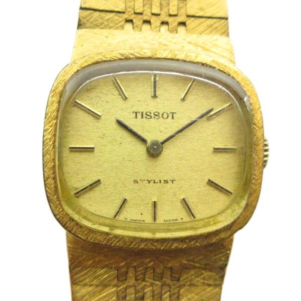 【新品電池】TISSOT ラウンド ゴールド文字盤 レザー クォーツ ティソ TISSOT ジャンク品 腕時計 ウォッチ クォーツ ロゴ ゴールド色