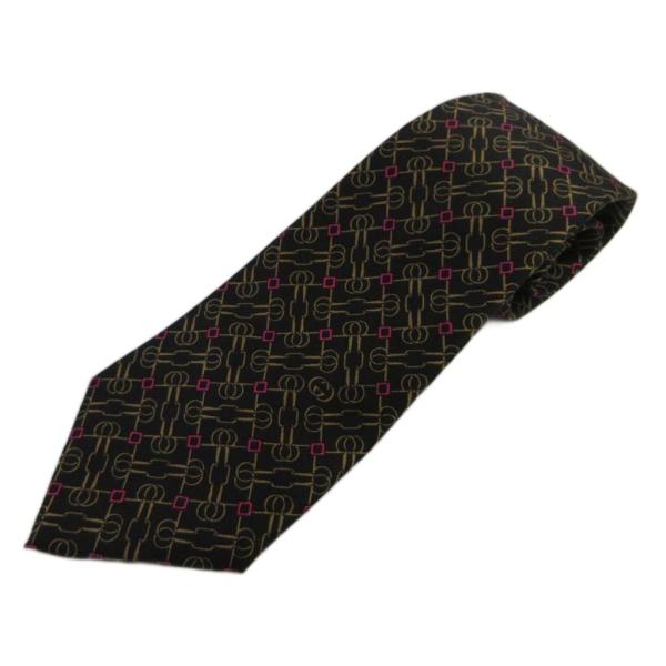 GUCCI（グッチ） ネクタイ 絹 シルク レギュラータイ チェーン 総柄 黒