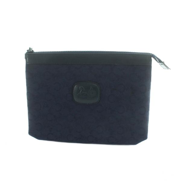 セリーヌ CELINE ポーチ 小物入れ マルチケース Cマカダム柄 キャンバス レザー ロゴ 紺 ネイビー ■GY11 /MQ ■OH レディース