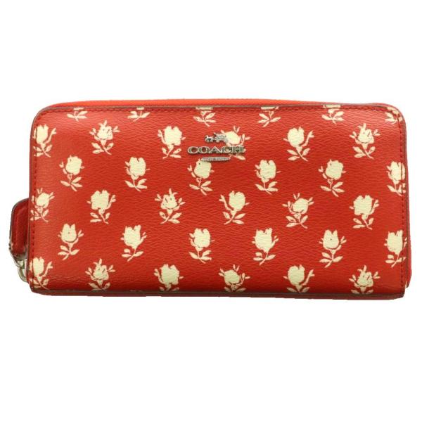 COACH（コーチ） 長財布 ラウンドファスナー PVC レザー ロゴ 花柄 赤