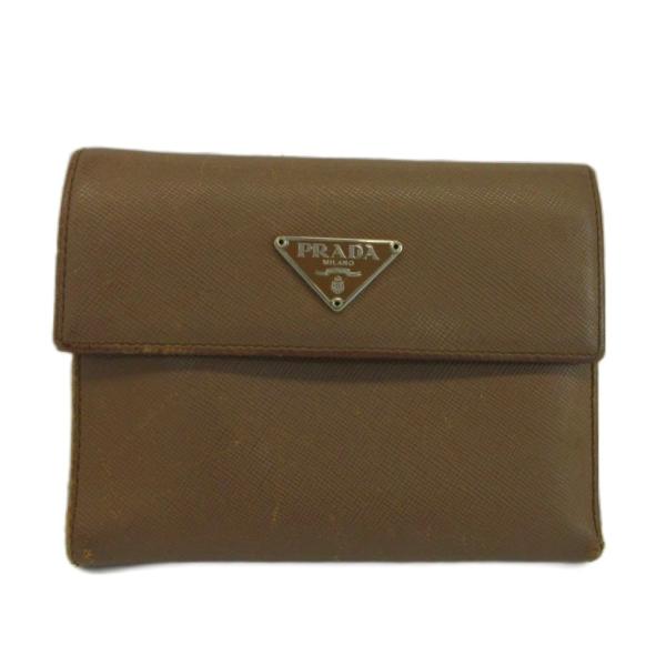 PRADA サフィアーノ レザー 三つ折り財布 三角プレート グレー プラダ PRADA（プラダ） 財布 三つ折り サフィアーノレザー 三角ロゴプレート