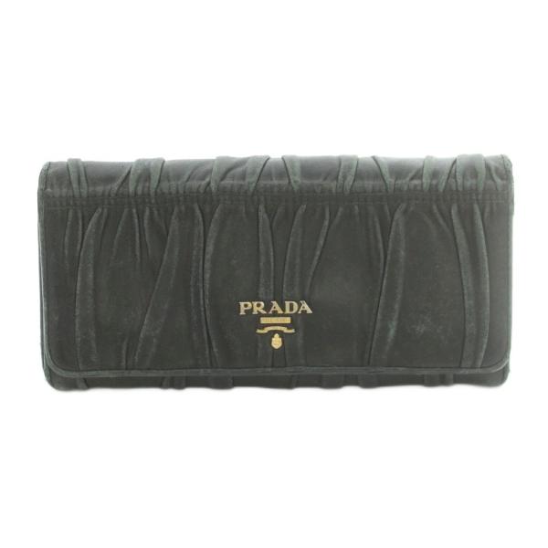 PRADA（プラダ） 長財布 二つ折り 小銭入れ ナッパ レザー ギャザー 黒