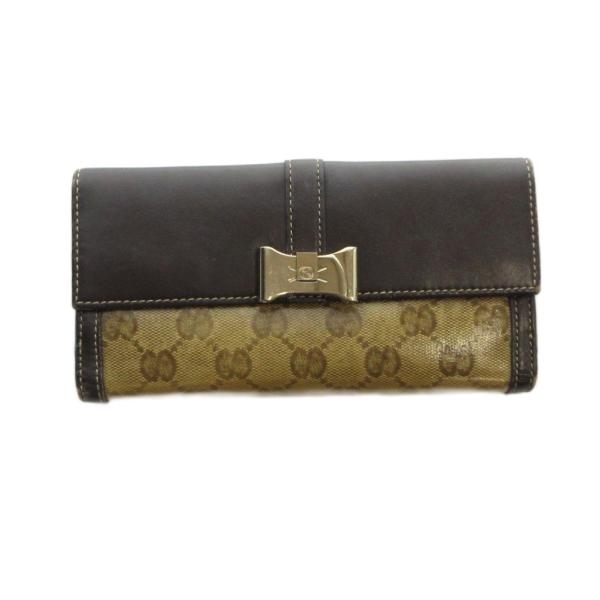 GUCCI グッチ GGキャンバス 長財布 インターロッキング ロゴ金具 茶 GUCCI（グッチ） GUCCI 181641 61627 長財布 ウォレット ロゴ レザー