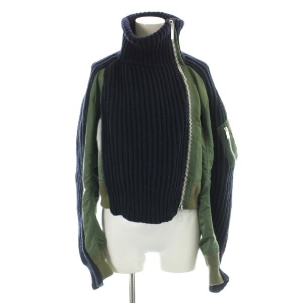 サカイ sacai ニット ブルゾン ジャケット 切り替え MA-1 1 緑