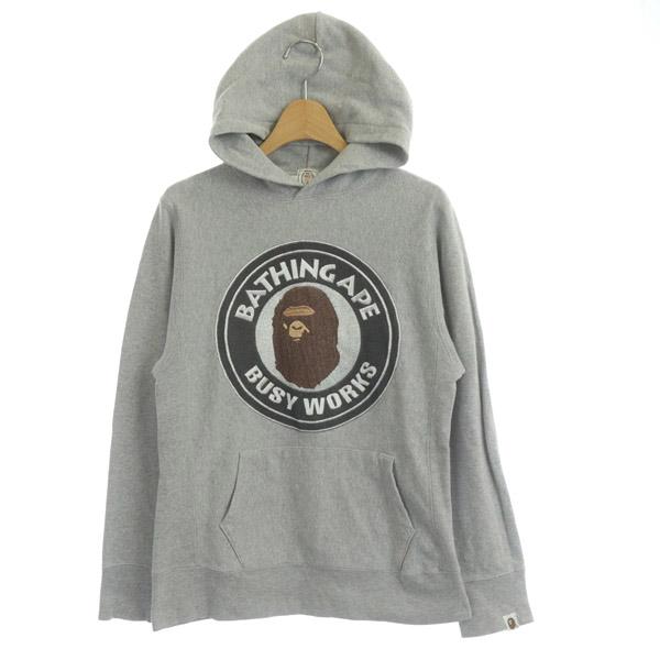 アベイシングエイプ A BATHING APE BUSY WORKS スウェットパーカー プルオーバー 長袖 プリント XS グレー /MY  ■GY03 レディース