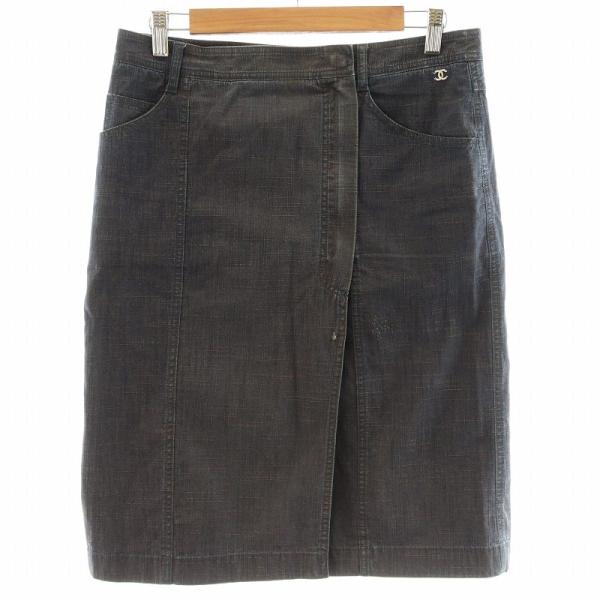 CHANEL シャネル ラップ デニム スカート 巻き ひざ丈 膝丈 ココマーク  