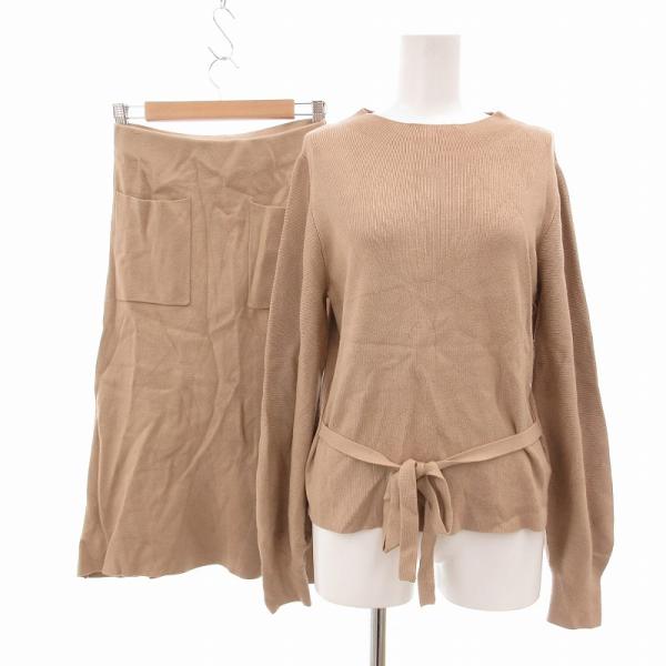アンデミュウ Andemiu セットアップ ニット セーター スカート ベージュ F 秋冬 /UO ■GY39 レディース【ブランド】アンデミュウ Andemiu【表記サイズ】F【実寸サイズ】ジャケット 肩幅：約35cm　ジャケット 身幅：...