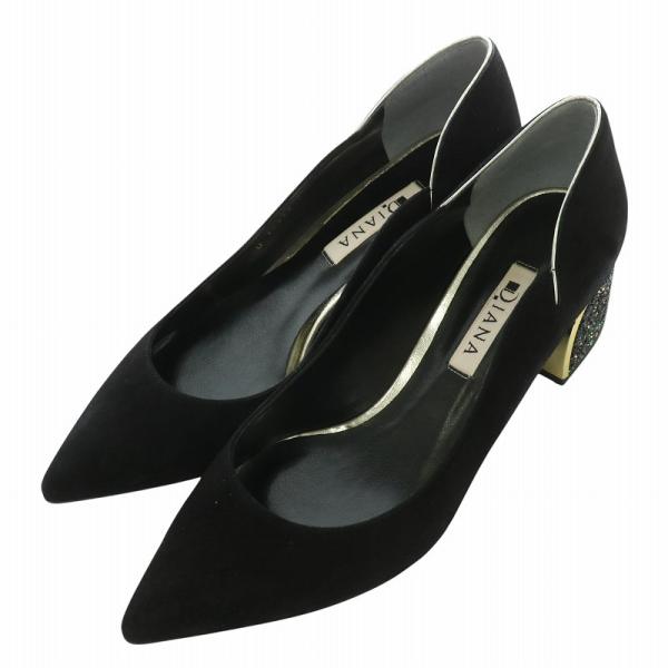 DIANA ブラック グリッター ハイヒール DIANA ハイヒール グリッター リボン オープントゥ ブラック 1959T