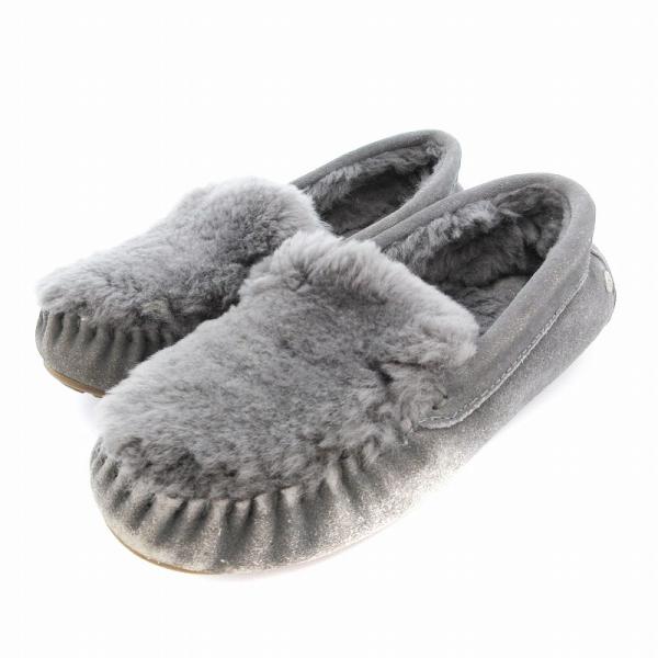 EMU australia ボアモカシンシューズ　ダークグレー EMU Australia エミュー W11200 Dark Grey ボア付きスリッポン リ