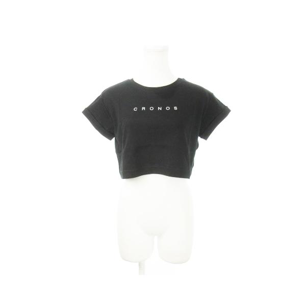 【新品未使用】CRONOS 半袖Tシャツ ブラック/ホワイト　レディース 未使用品 クロノス CRONOS Tシャツ クルーネック 半袖 クロップド ロゴ