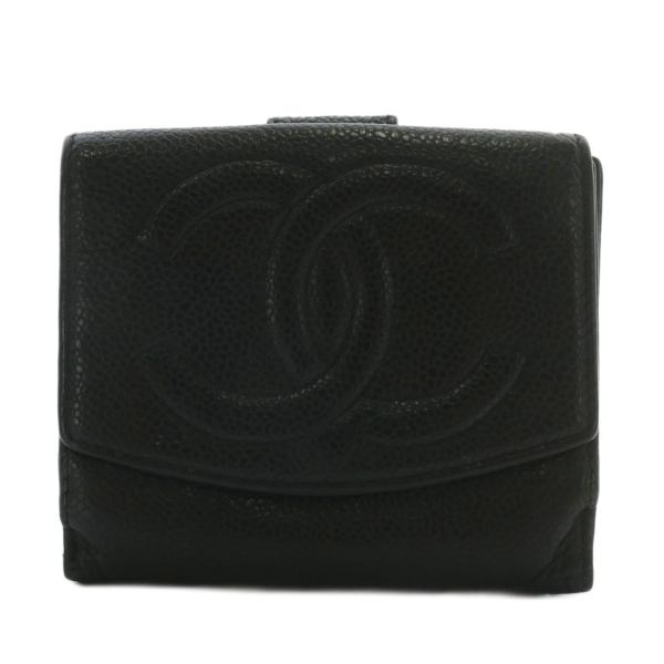 CHANEL（シャネル） 財布 二つ折り キャビアスキン レザー Wホック