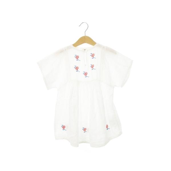 ボントン BONTON ミニワンピース 半袖 ガーゼ コットン レース 刺し子刺繍 ローズ 女の子 ガールズ 3 100cm 白 ホワイト /AH7