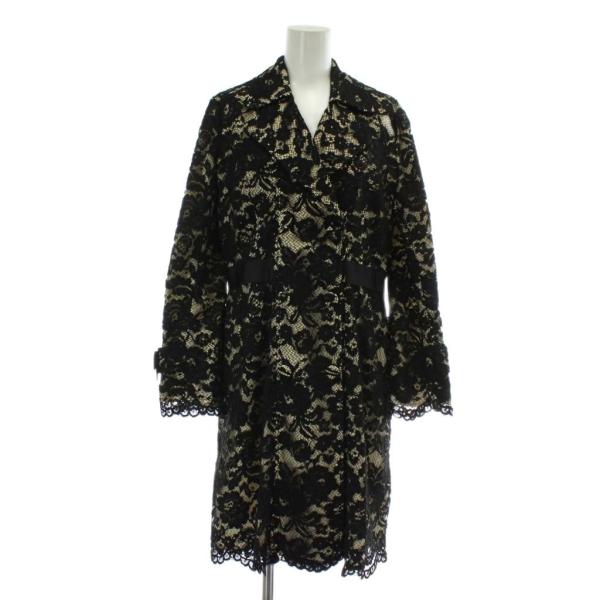 【中古】Super Beauty チェスターコート アウター 総レース ミドル リボン 花柄 40 M 黒 アイボリー スーパービューティー Super Beauty チェスターコート アウター 総