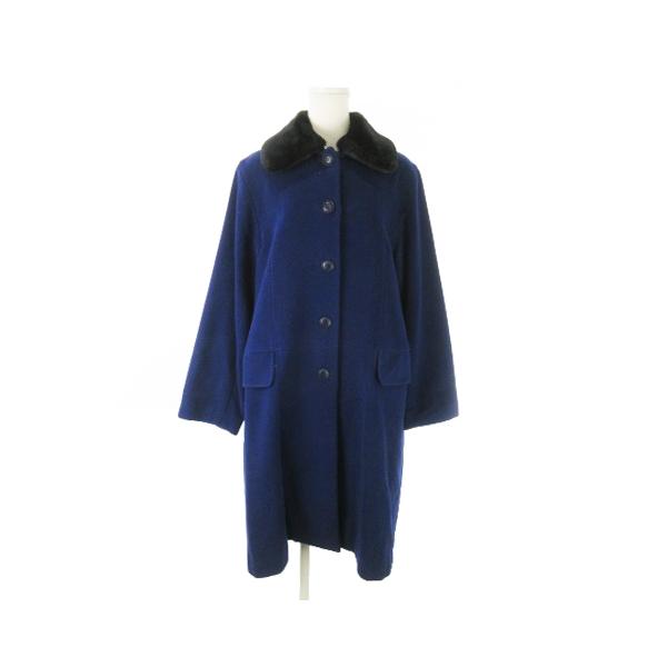 ケンショー KENSHO ステンカラーコート ロング ファーカラー カシミヤ混 バイカラー 紺 ネイビー /AO10 ■GY56 レディース