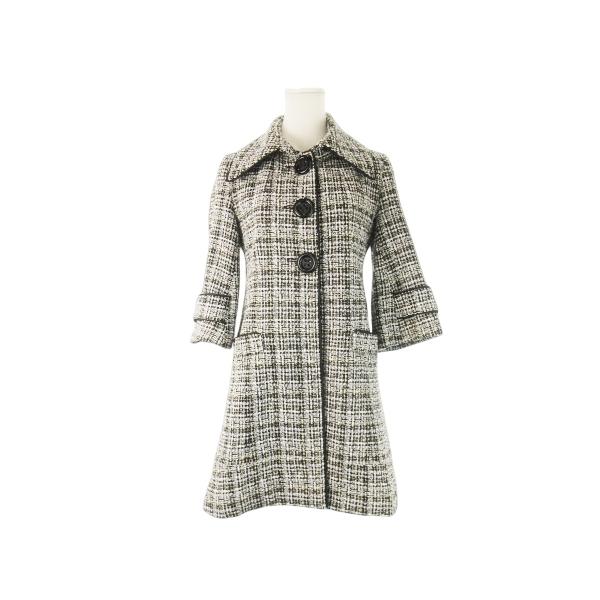 セシルマクビー CECIL McBEE ツイードコート ステンカラー 七分袖 パイピング 黒 ブラック /CK8 ■GY99 レディース