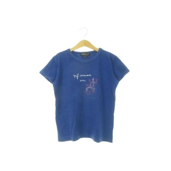 アニエスベーアンファン Agnes b. ENFANT Tシャツ L 青 ブルー vif comme un 文字 トカゲ プリント 女の子 ガールズ /AH8 ■GY99