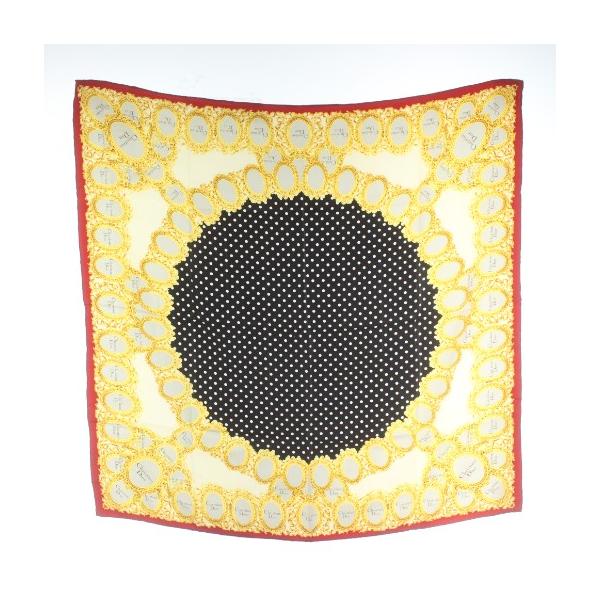 美品　クリスチャンディオール　絹シルク　大判　スカーフ　赤　ゴールド　クリスマス 美品 クリスチャンディオール 絹シルク 大判 スカーフ 赤 ゴールド