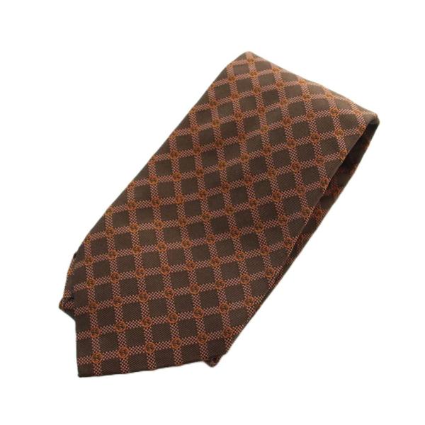 グッチ GUCCI ネクタイ ワイドタイ GG柄 インターロッキング 絹 シルク ロゴ 総柄 茶 ブラウン オレンジ ■GY47 /MQ ■OH メンズ