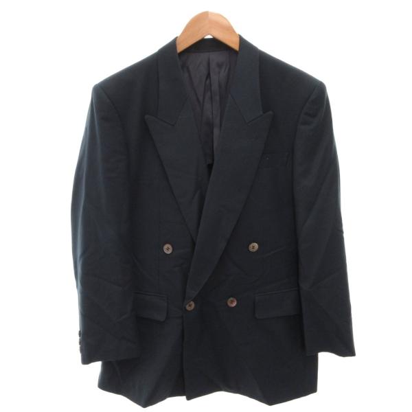 ランバン　カシミア　ダブルテーラードジャケット　濃紺　サイズＬ【美品】 ランバン LANVIN ヴィンテージ テーラードジャケット ブレザー ダブル