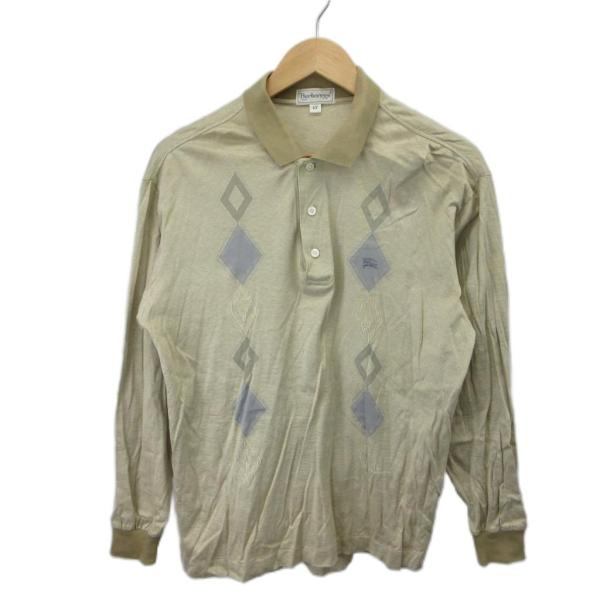 BURBERRY ポロシャツ LY ベージュ ダイヤ柄 ホースロゴ 長袖 /KK BURBERRY（バーバリー） ポロシャツ LY ベージュ ダイヤ柄 ホースロゴ