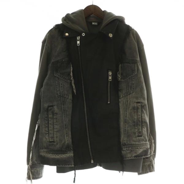 【中古】ディーゼル DIESEL D-LOSTY パッチワーク ジャケット レイヤード ミックスウォッシュデニム グレー系 M DIESEL（ディーゼル） DIESEL D-LOSTY パッチワーク ジャケット
