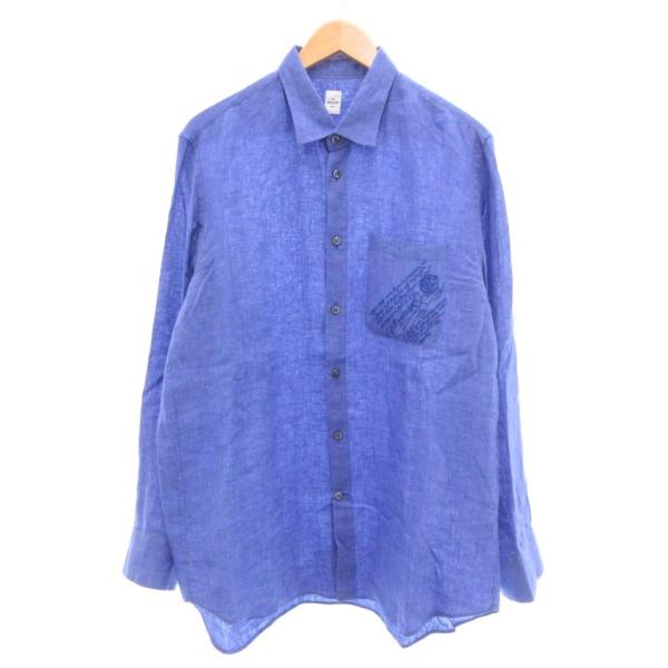 【中古】ベルルッティ Berluti 24年夏 リネン シャツ スクリット ポケット マザーオブパールボタン R41 INDIGO /UO ベルルッティ Berluti 24年夏 リネン シャツ スクリット ポケット