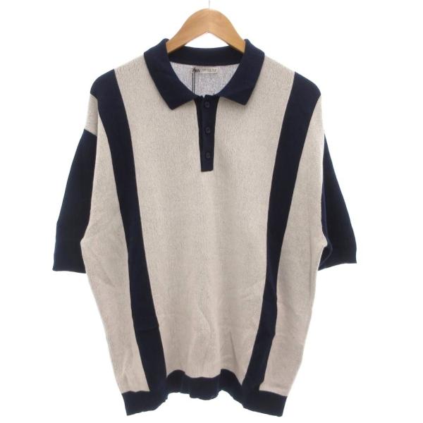 ZARA（ザラ） 未使用品 タグ付き ニットポロシャツ 半袖 M ストライプ