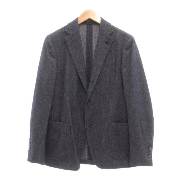 【中古】ラルディーニ LARDINI テーラードジャケット カシミヤ混 ブートニエール付き 段返り3つボタン 48 濃紺 ラルディーニ LARDINI テーラードジャケット カシミヤ混