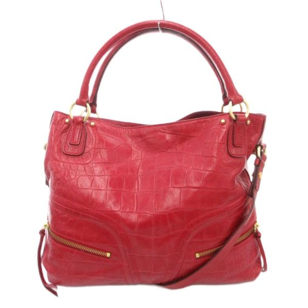 【中古】未使用品 サザビー SAZABY タグ付き ハンドバッグ ショルダー 2WAY クロコ型押し レザー 牛革 赤 レッド SAZABY（サザビー） 未使用品 タグ付き ハンドバッグ ショルダー 2WAY