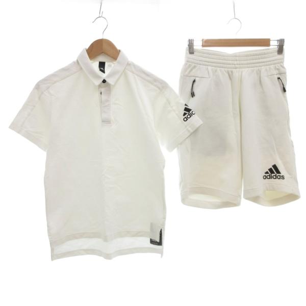 V12 ホワイト 黒ロゴ ポロシャツ ハーフパンツセット adidas（アディダス） セットアップ ポロシャツ ハーフパンツ S ロゴ