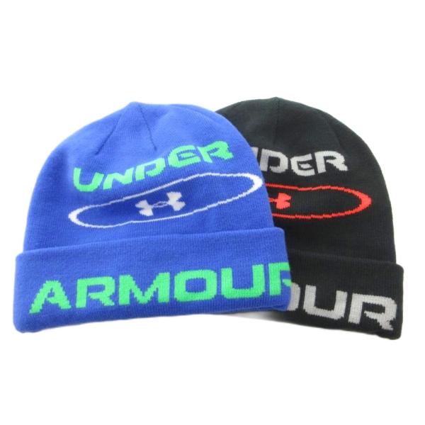 アンダーアーマー UNDER ARMOUR ニット帽 まとめ 2点セット ビーニー キャップ ロゴ 青 ブルー 黒 ブラック /GV レディース