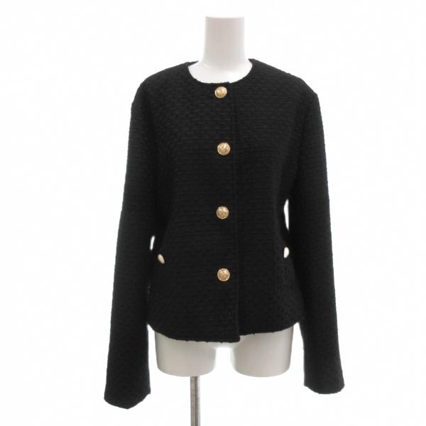ZARA（ザラ） ノーカラージャケット ツイード 金ボタン S 黒 ブラック
