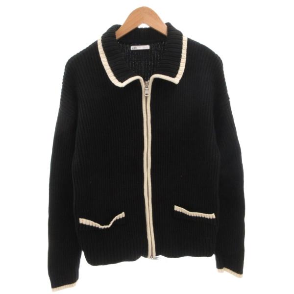 美品 ZARA ザラ コントラスト フェイクパール ニット コート カーディガン ZARA（ザラ） コントラスト ジップアップ カーディガン ニット バイ