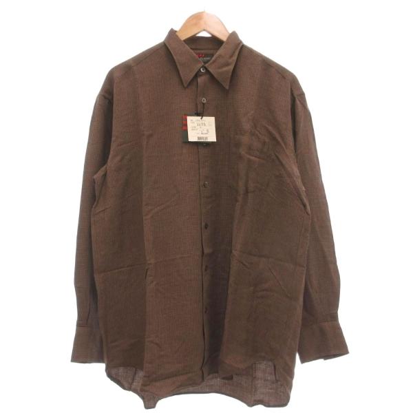 未使用品 ジュンココシノ JUNKO KOSHINO CLASSIC タグ付き シャツ 長袖 千鳥格子 ウール混 L ブラウン /MG メンズ
