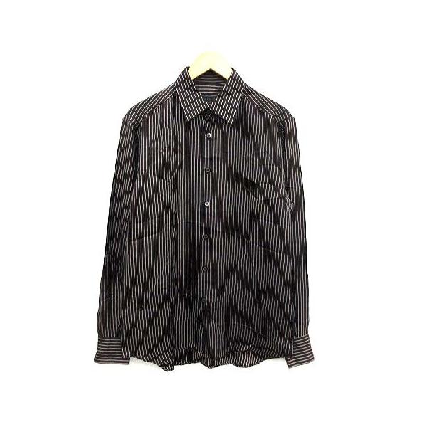 プラダ PRADA シャツ 長袖 ストライプ シルク 40 15 3/4 L 黒 ブラック /KH メンズ プラダ PRADA シャツ 長袖 ストライプ シルク 40 15 3/4 L 黒 ブラック /KH メンズ