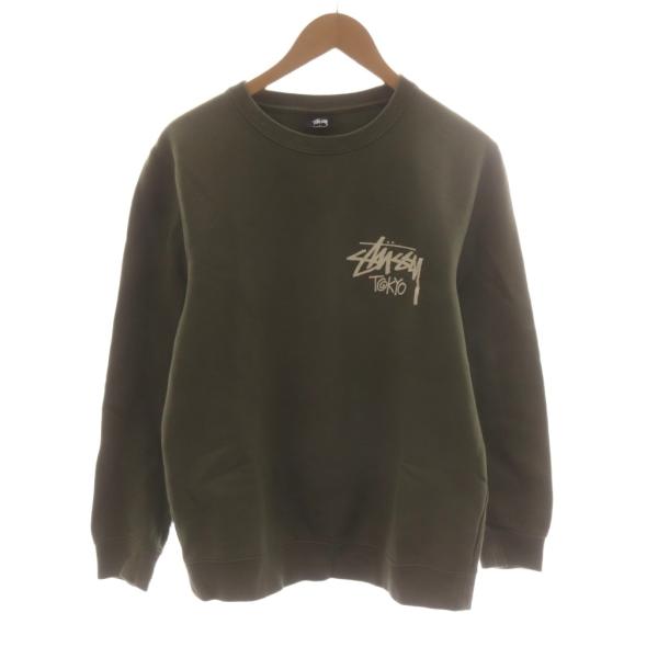 ステューシー STUSSY TOKYO スウェット トレーナー 長袖 プルオーバー 裏起毛 ロゴプリント S カーキ /AN ▲H メンズ