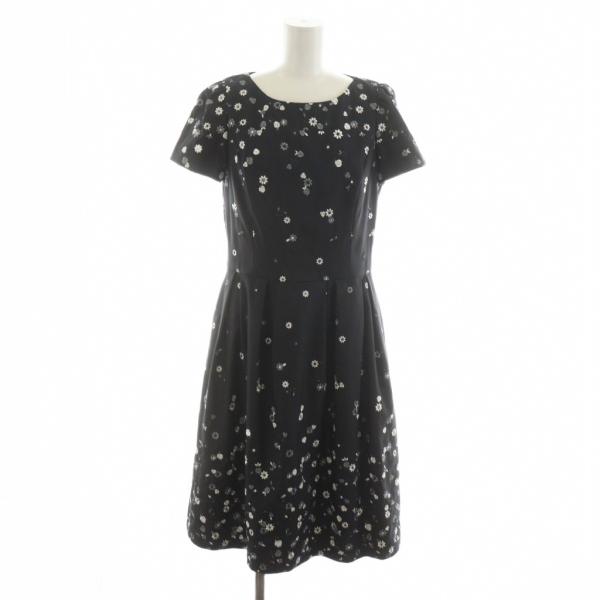 エムズグレイシー M'S GRACY ワンピース ひざ丈 半袖 花柄 38 黒