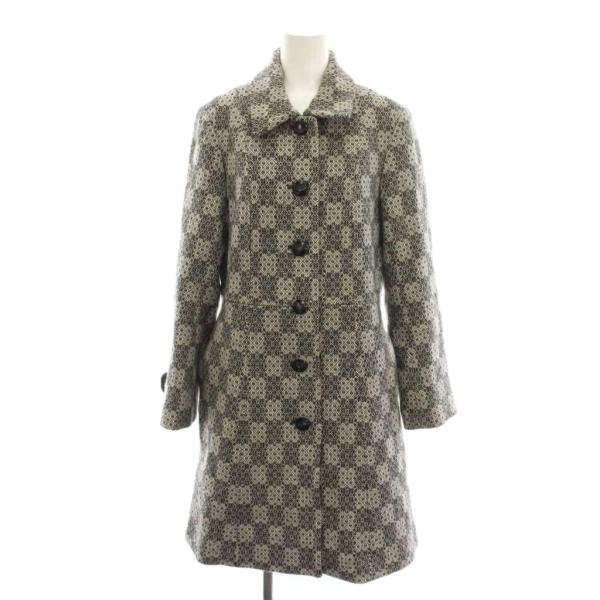 ローラアシュレイ LAURA ASHLEY ステンカラーコート ロング 総柄 アウター ウール 9 グレー 黒 幾何学模様 長袖 /YM レディース