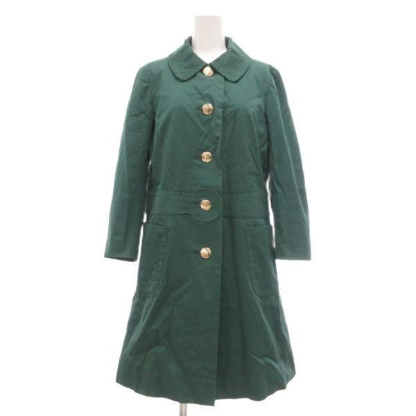 ピエールカルダン Pierre Cardin ステンカラーコート 緑 グリーン ゴールドボタン ウエストベルトデザイン ロング丈 /ML ■GY06