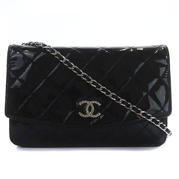 中古 シャネル CHANEL マトラッセ ブリリアント ココマーク パテントレザー チェーンウォレットショルダーバッグ エナメル シルバー金具 黒 ブラック 15番台 中古 シャネル CHANEL マトラッセ ブリリアント ココマーク パテントレザー チェーンウォレットショルダーバッグ エナメル シルバー金具 黒 ブラック 15番台