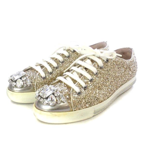 ミュウミュウ miumiu スニーカー ローカット グリッター ビジュー 37.5 