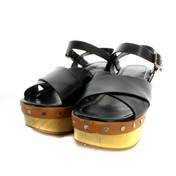 プラダ PRADA サンダル ウッドソール レザー 36 23cm 黒 ブラック /AK8 