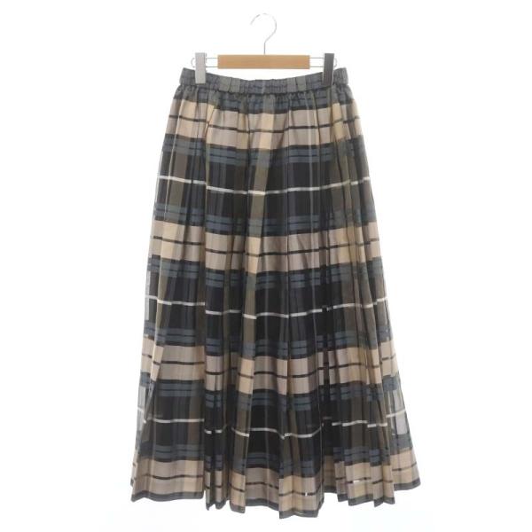 裾上げ済み　ebure シアーチェックオーガン ウエストゴムプリーツスカート 限定値下げ】ebureシアーチェックオーガン ウエストゴムプリーツスカート