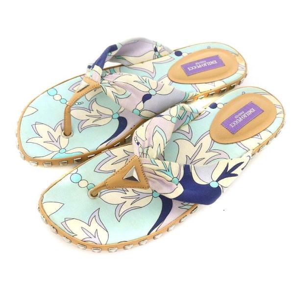 エミリオプッチ EMILIO PUCCI プッチ柄 トングサンダル スタッズ 水色  