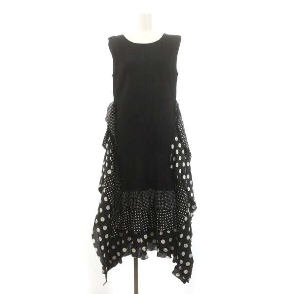 プリーツプリーズ ノースリーブ ドット ブラック グリーン 黒 緑 シンプル プリーツプリーズ ノースリーブ ドット ブラック グリーン 黒 緑