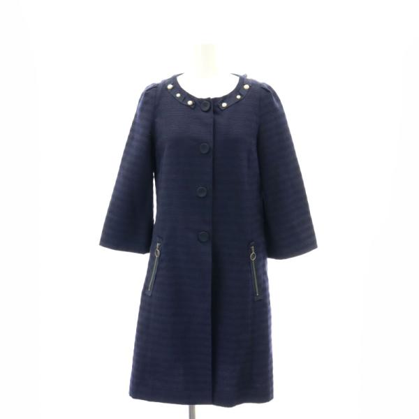 ランバンオンブルー LANVIN en Bleu 8分袖 パール ノーカラーコート  